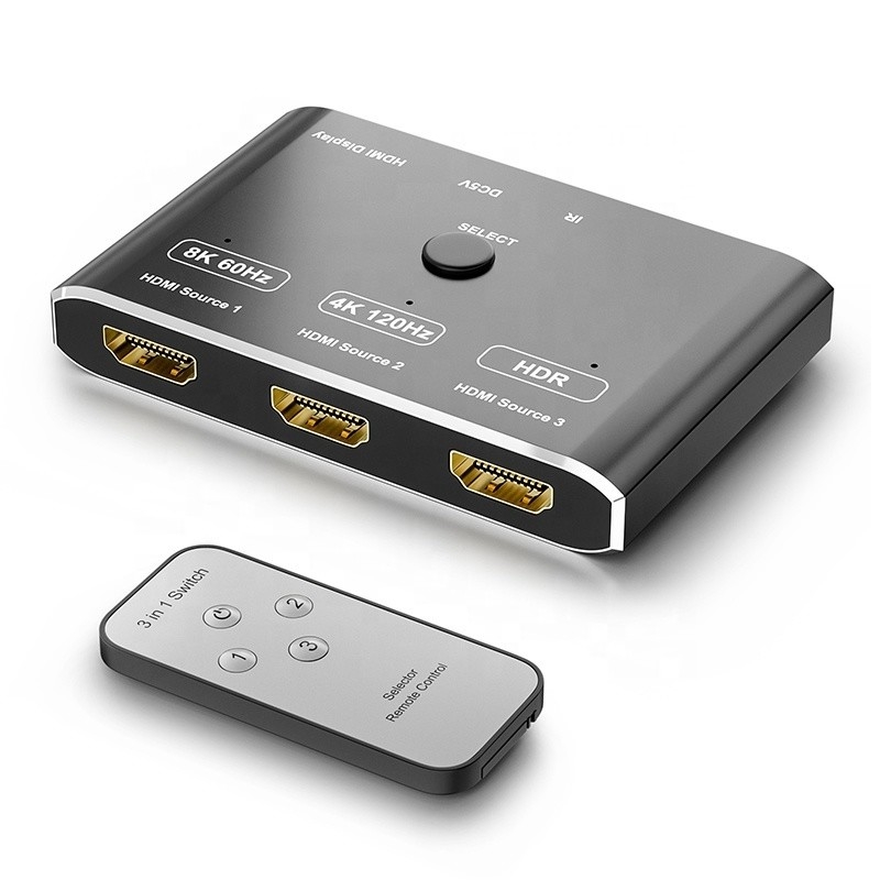 8K 120Hz HDR 3 Port HDMI Switch Switcher 3 In 1 Ausstecker Fernwandler