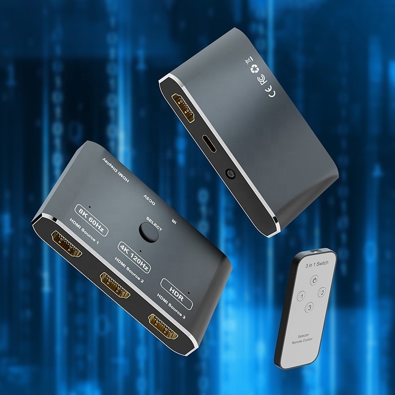 8K 120Hz HDR 3 Port HDMI Switch Switcher 3 In 1 Ausstecker Fernwandler