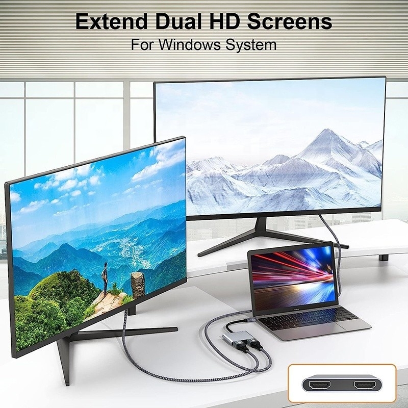 Typ C Männlich zu Dual HDMI Weiblich Thunderbolt 3 USB-C Multi-Monitor Adapter Kabel 4K 30Hz