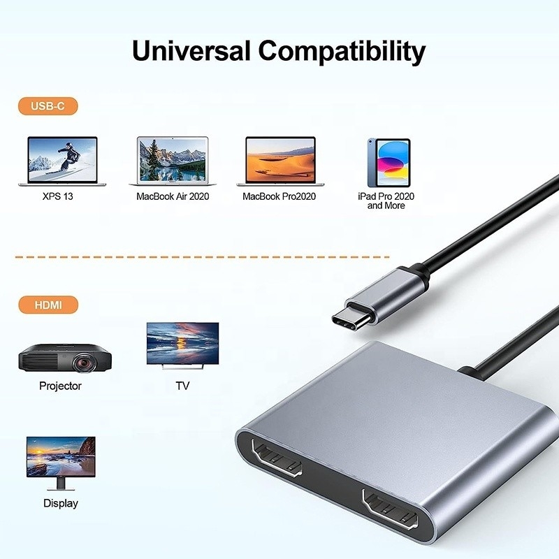 Typ C Männlich zu Dual HDMI Weiblich Thunderbolt 3 USB-C Multi-Monitor Adapter Kabel 4K 30Hz