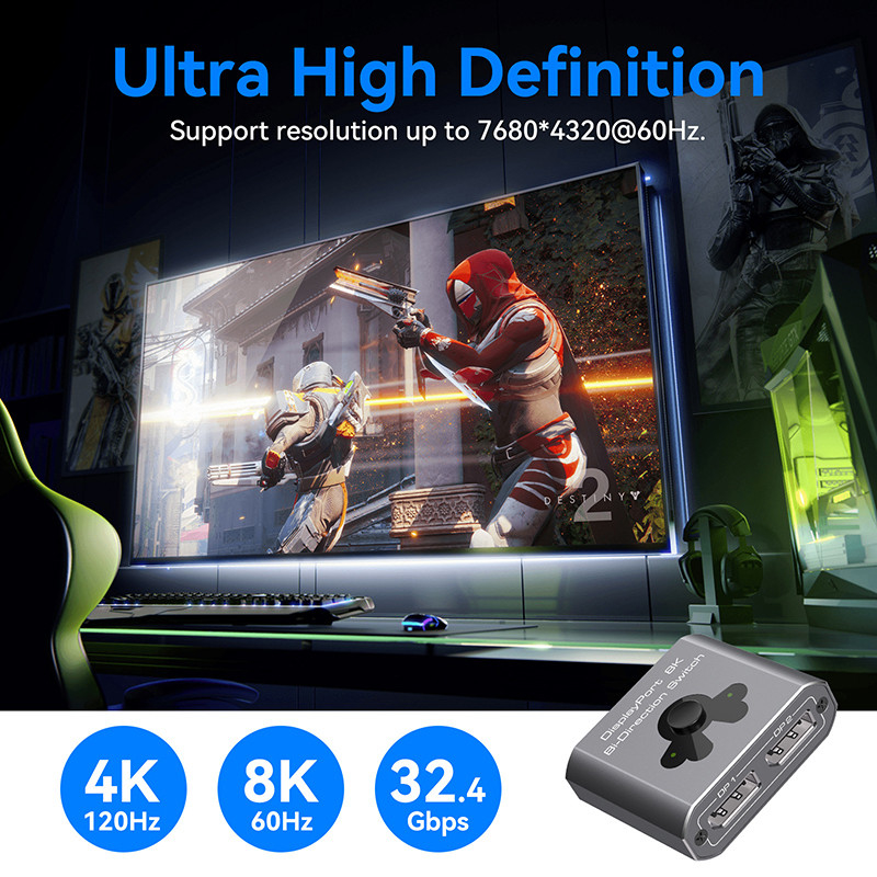 8K60Hz-Portwechselgerät für einfache Bedienung und leistungsstarke DP-Schaltung 1.4