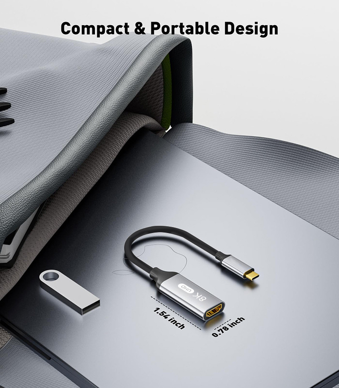 Benutzerdefinierte Länge Grau USB-C zu HDMI 2.1 Adapter 8K 60Hz für Geschwindigkeit USB Typ C 3.1 Laptops