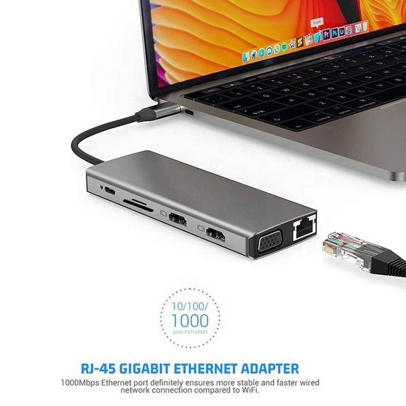12-in-1 USB-Dockingstation HDMI 1080P 60Hz 2*HDMI VGA RJ45 4*USB Audio SD/TF PD