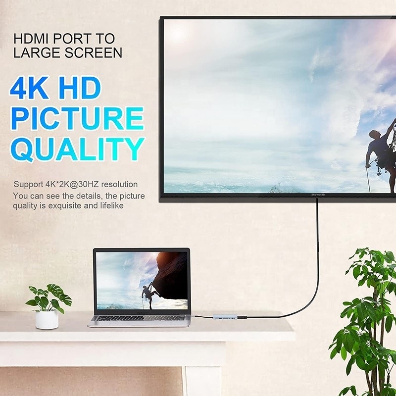Multifunktions-USB-C-Hub-Dock mit Gigabit-RJ45-Ethernet-TF-SD-Kartenleser HDMI VGA-USB 3.0