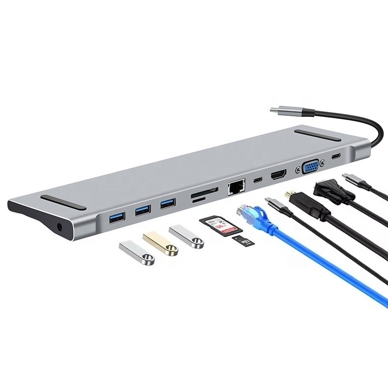 11 in 1 USB-C-Dockingstation mit VGA-Ethernet 3,5 mm Audio TF/SD-Kartenleser