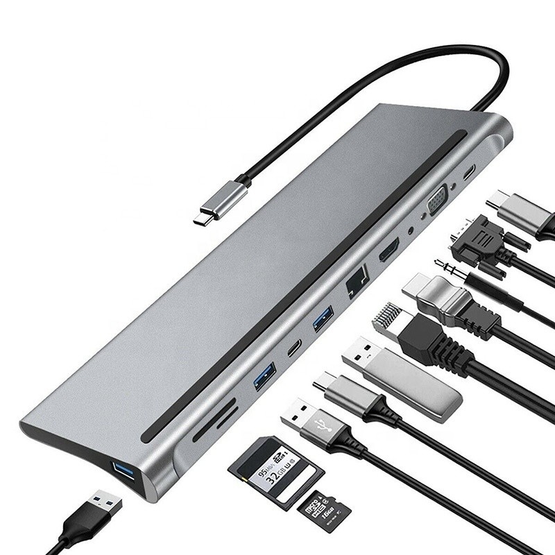 11 in 1 Multiport USB C USB-C Typ-C PD 4K HDTV Hub Adapter Docking Station mit RJ45