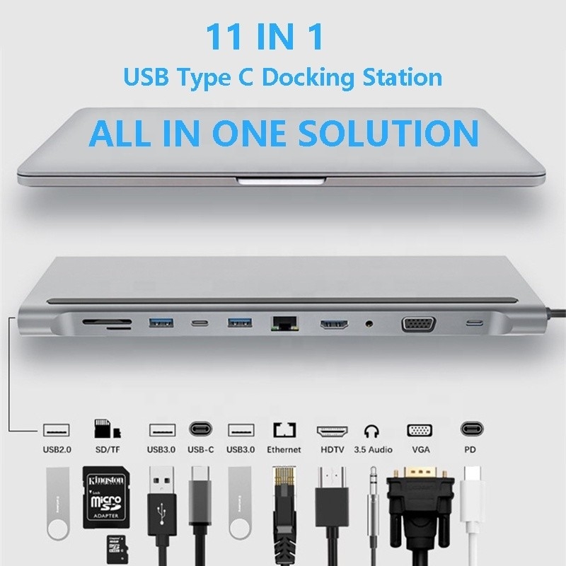 11 in 1 Multiport USB C USB-C Typ-C PD 4K HDTV Hub Adapter Docking Station mit RJ45