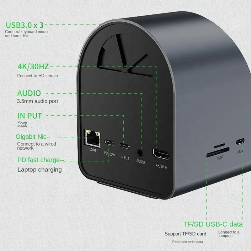 USB 3.1 10-in-1-Multiport-Dockingstation-Hub mit Gigabit-Ethernet und 4K HD HDMI