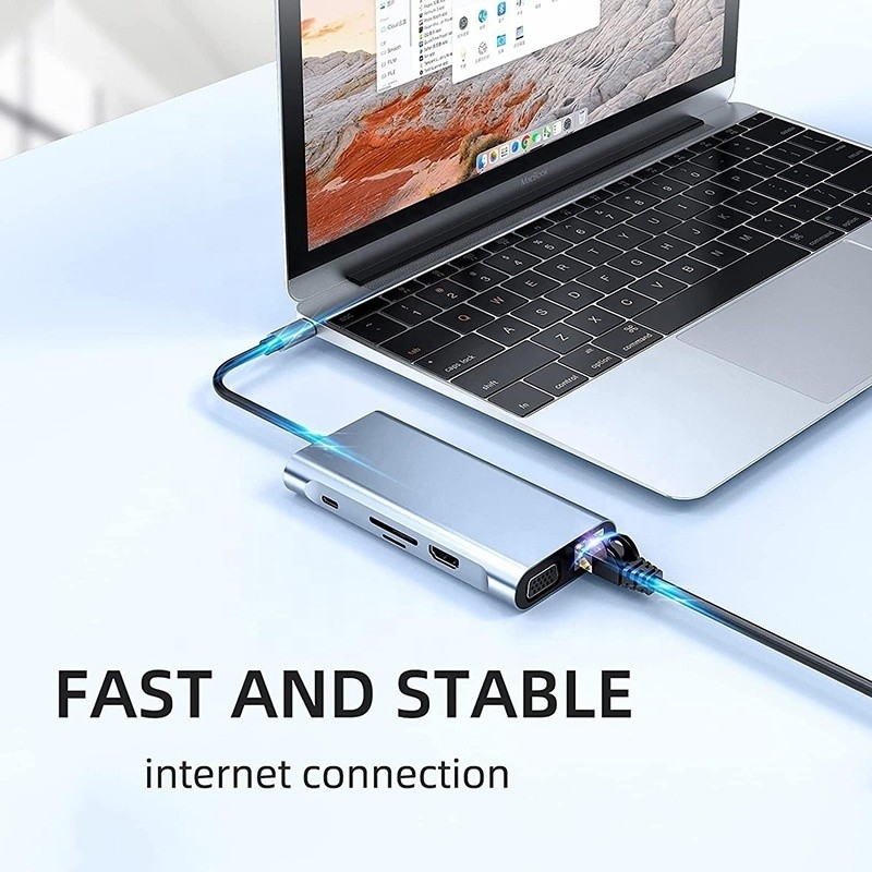 USB C Typ C 10 In 1 Docking Station mit 4K HDTV VGA Lan RJ45 USB3.0 Card Reader PD
