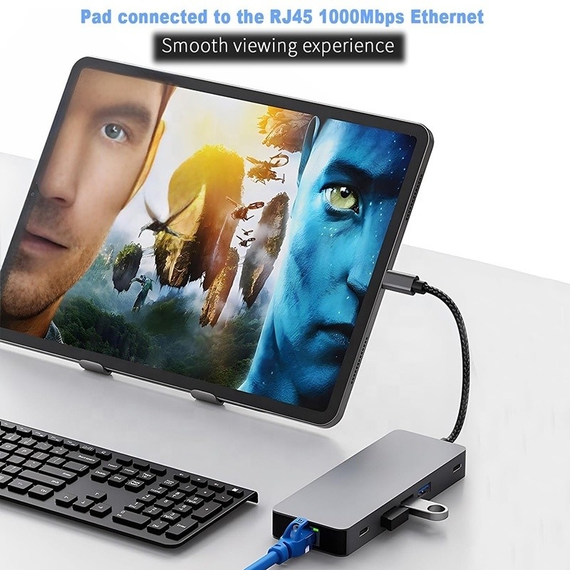 10 in 1 USB C Hub zum Dualen HDMI 4K 60Hz Adapter Dock mit USB 3.0 Ethernet RJ45 1000Mbps