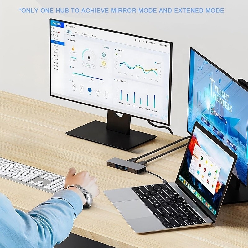 10 in 1 USB C Hub zum Dualen HDMI 4K 60Hz Adapter Dock mit USB 3.0 Ethernet RJ45 1000Mbps