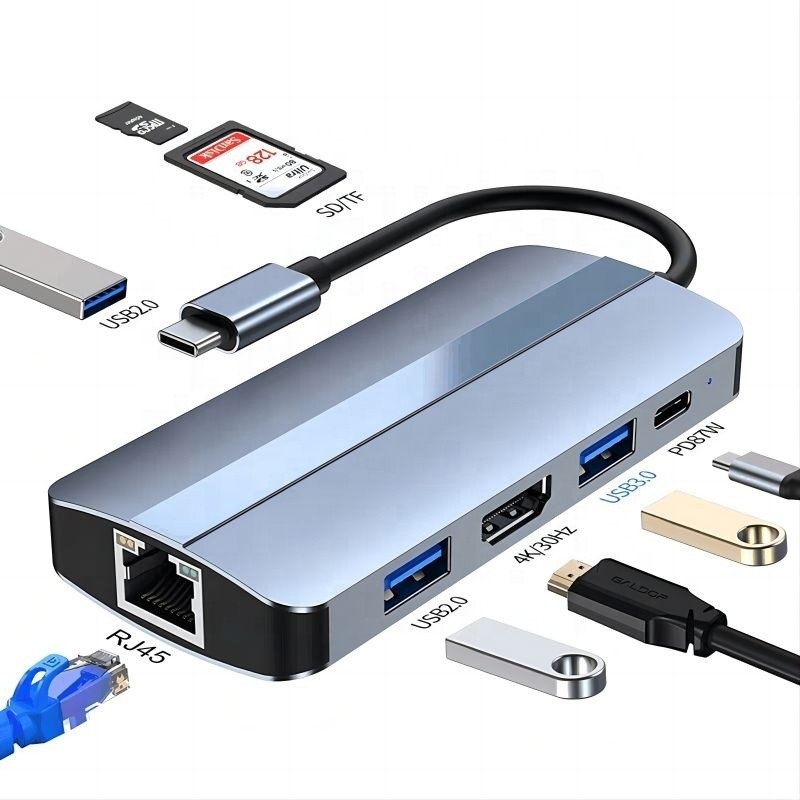 USB-C-Typ-C-Hub-Multiport-Dockstation mit Videoübertragungs-Ladernetzfunktion