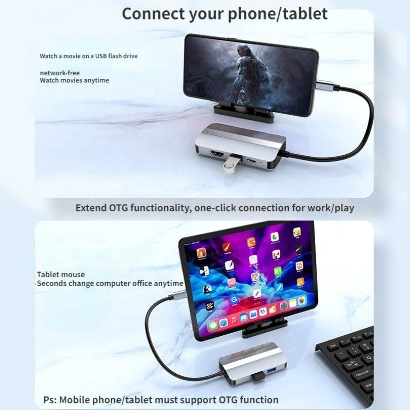 USB-C-Typ-C-Hub-Multiport-Dockstation mit Videoübertragungs-Ladernetzfunktion