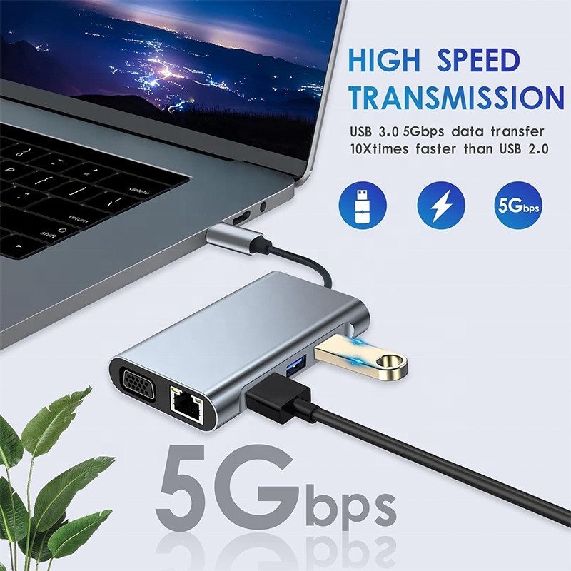 Multifunktion 8-in-1 USB-C USB-C Docking Station mit zwei 4K-HDMI- und 2 HDMI-Ports Grau