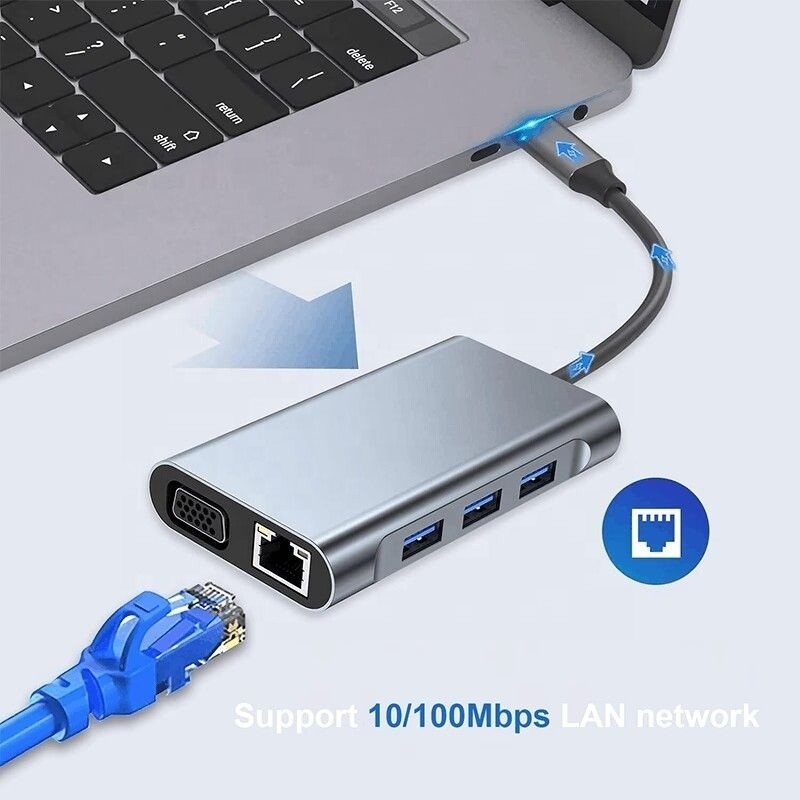 Multifunktion 8-in-1 USB-C USB-C Docking Station mit zwei 4K-HDMI- und 2 HDMI-Ports Grau