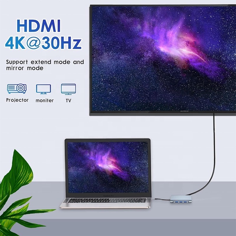 Multifunktion 8-in-1 USB-C USB-C Docking Station mit zwei 4K-HDMI- und 2 HDMI-Ports Grau