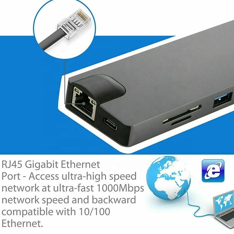 8-in-1-USB C Hub Typ-C Typ C 3.1 bis 4K HDMI HDTV RJ45 Lan Ethernet PD USB3.0 Adapter Hub
