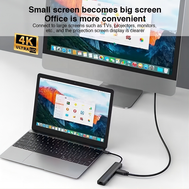 Grauer 7 In 1 USB C Typ C Hub mit 1000M RJ45 Gigabit Ethernet 4K HDMI PD 100W Adapter