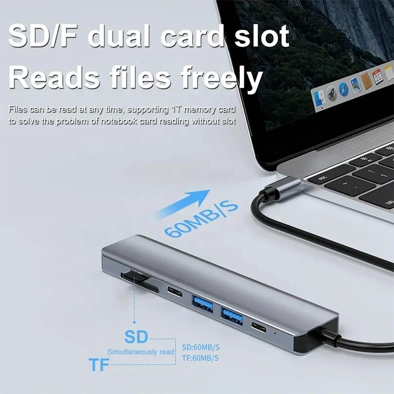 Grauer 7 In 1 USB C zu HDMI Adapter Hub Dock mit 4K HD HDMI PD SD TF SD/TF Kartenleser