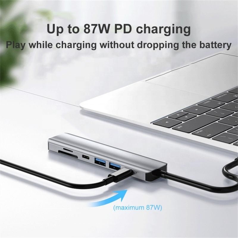Grauer 7 In 1 USB C zu HDMI Adapter Hub Dock mit 4K HD HDMI PD SD TF SD/TF Kartenleser