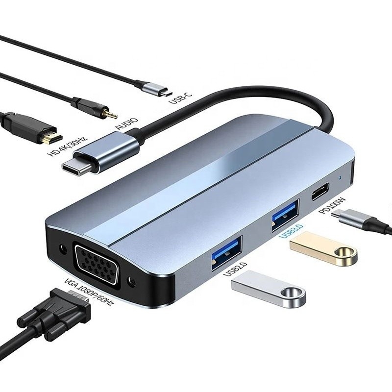 11 in 1 USB-C-Hub Typ-C zu HDMI USB3.0 USB2.0 SD TF Adapter Hub mit Kartenleser