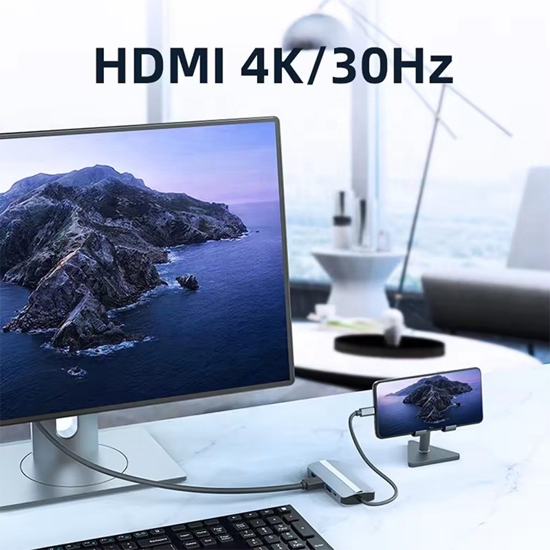 7 in 1 USB C USB-C Hub für Macbook Grau HDMI USB 3.0 USB2.0 RJ45 SD/TF Kartenleser PD Ausgang