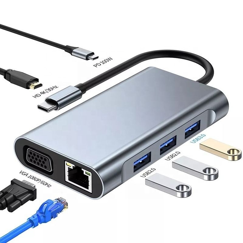 11 in 1 USB-C-Hub Typ-C zu HDMI USB3.0 USB2.0 SD TF Adapter Hub mit Kartenleser