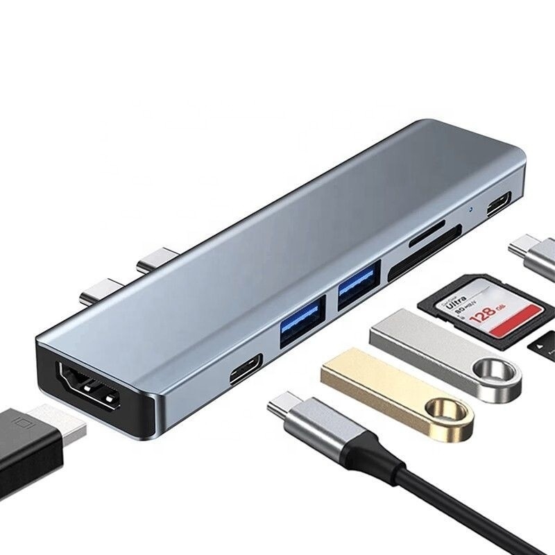 USB C Typ C 7-In-1 Multiport Dock Hub Adapter mit HDMI USB 3.0 USB 2.0 SD/TF PD Ausgang