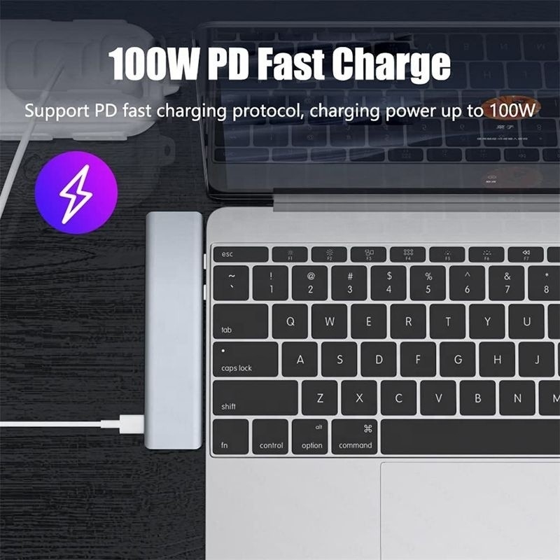 USB C Typ C 7-In-1 Multiport Dock Hub Adapter mit HDMI USB 3.0 USB 2.0 SD/TF PD Ausgang