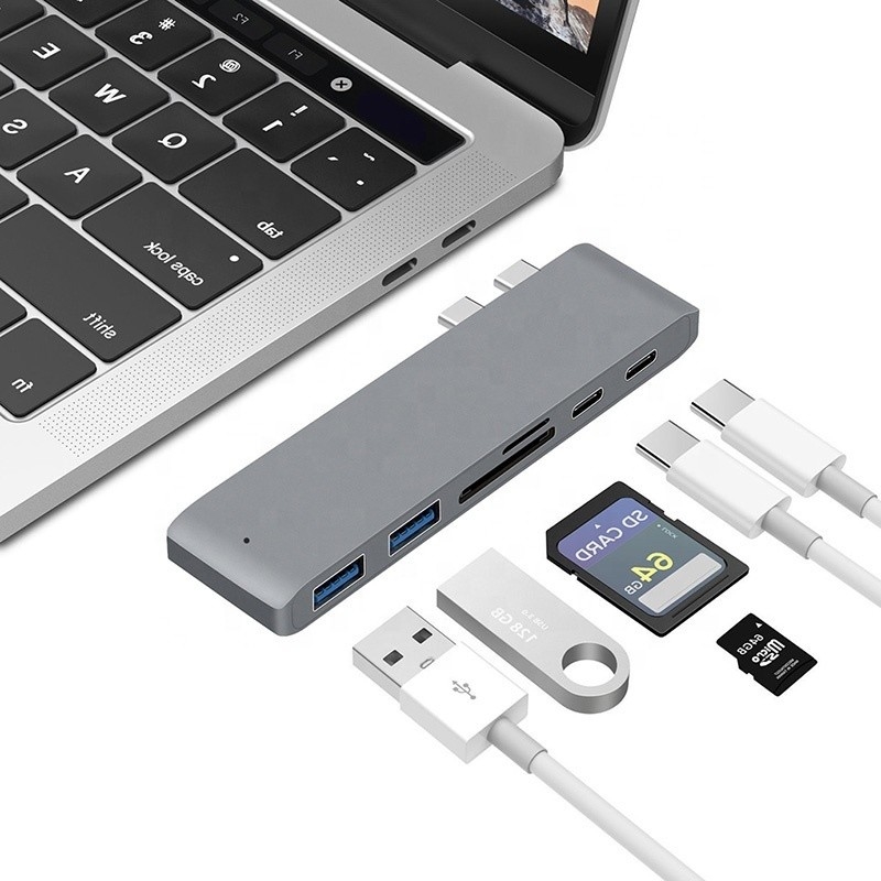 Multiport Docking Station 6-in-1 Typ-C Hub Adapter mit SD/TF 2*USB3.0 2*USB-C Ausgang