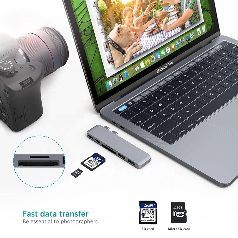 Multiport Docking Station 6-in-1 Typ-C Hub Adapter mit SD/TF 2*USB3.0 2*USB-C Ausgang
