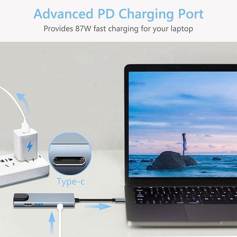 Graue USB-C-PD-Dockingstation für Laptop-Ladungsfunktion Datenübertragung Video-Ausgabe