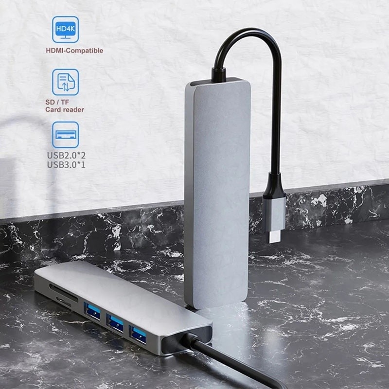 6-in-1-Multiport-Dockingstation für Laptops mit 4K HD HDMI HDTV USB 3.0 SD TF-Kartenleser