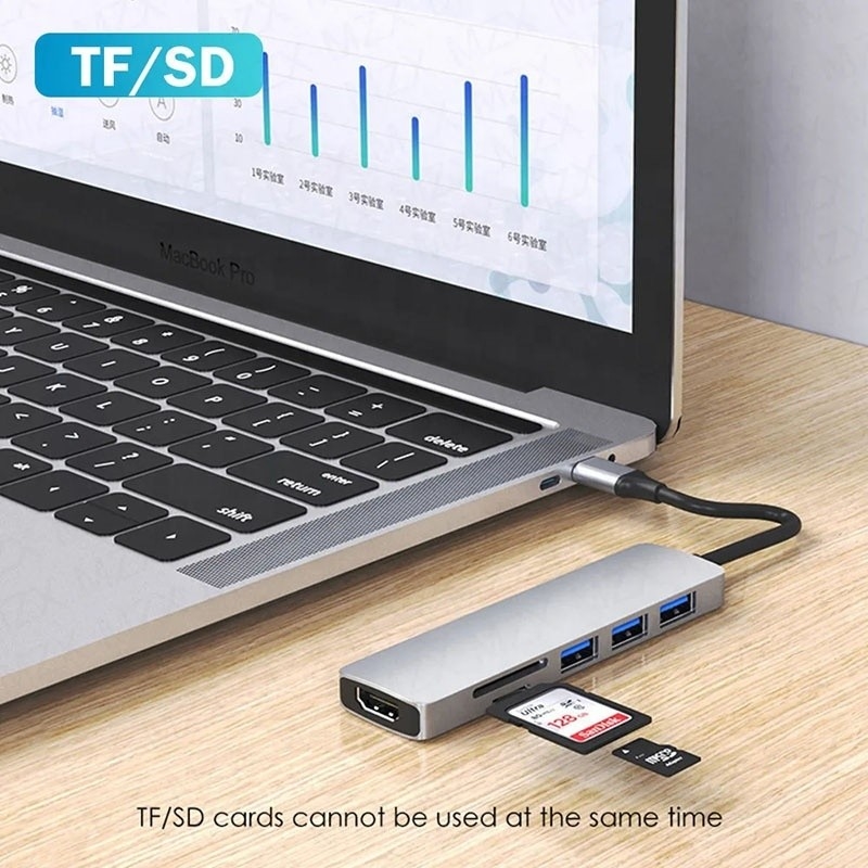 6-in-1-Multiport-Dockingstation für Laptops mit 4K HD HDMI HDTV USB 3.0 SD TF-Kartenleser