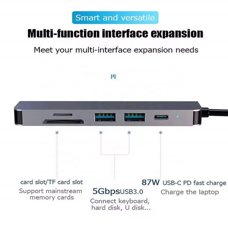 USB 3.1 Docking Station Hub mit 4K HDMI USB3.0 TF SD-Kartenleser und 87W PD-Ladung
