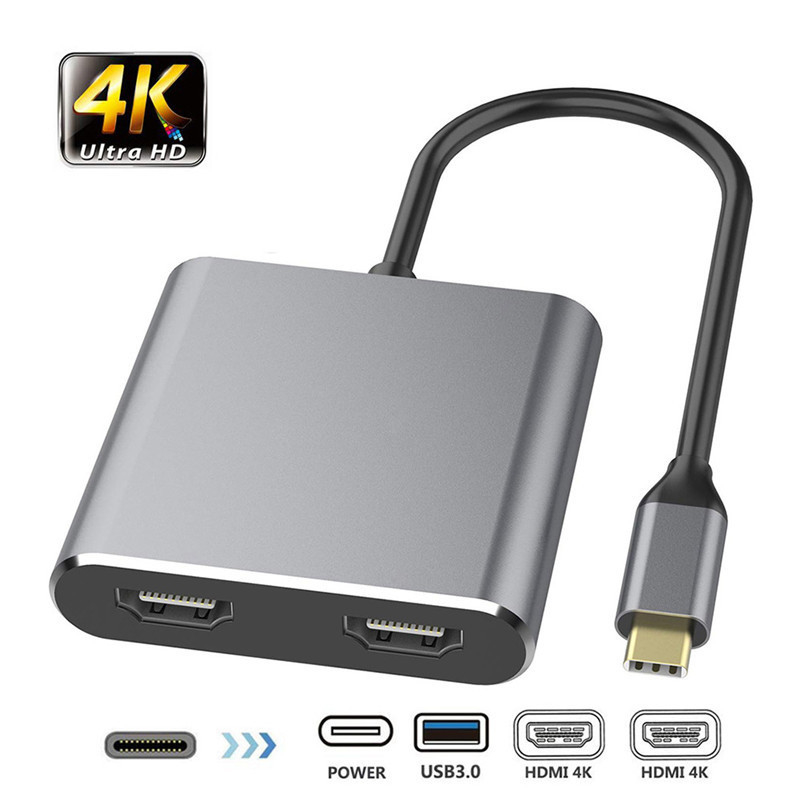 4-in-1-Dockingstation mit 2 doppelten 4K-HDMI-Ports und USB-C-Type-C-zu-Doppel-HDMI-Adapter
