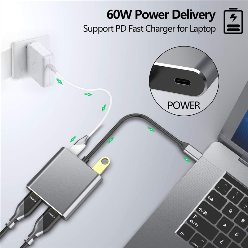 4-in-1-Dockingstation mit 2 doppelten 4K-HDMI-Ports und USB-C-Type-C-zu-Doppel-HDMI-Adapter