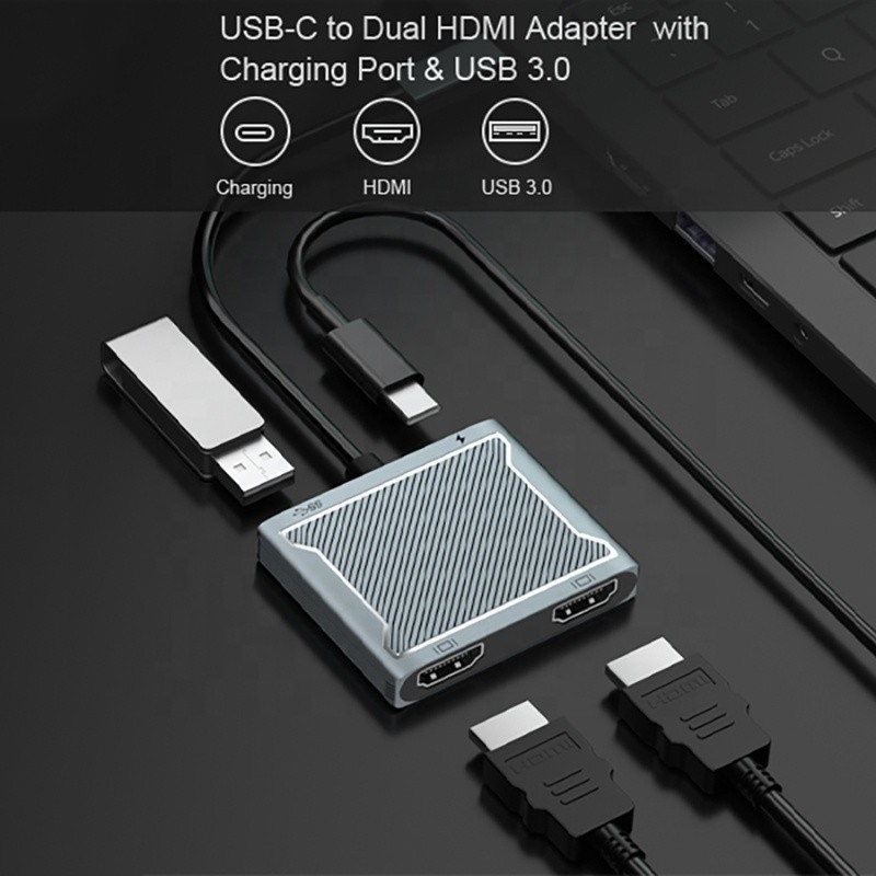 USB C Typ C Schnittstellenanschluss Dual HDMI Adapter 4K 4 In 1 USB 3.0 Hub für Laptop