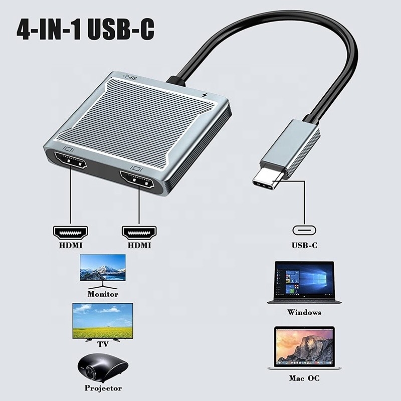 USB C Typ C Schnittstellenanschluss Dual HDMI Adapter 4K 4 In 1 USB 3.0 Hub für Laptop