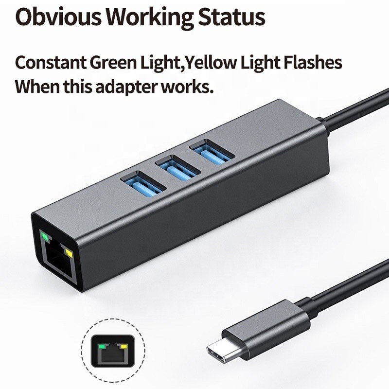 USB 3.1 Typ C bis 9 Ports USB3.0 Hub mit Gigabit Ethernet RJ45 Lan Port Adapter Grau