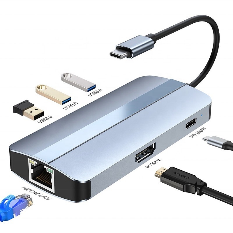 12-in-1-USB-C-Adapter OEM Multiport Hub mit 4K HDMI USB 3.0 RJ45 Lan Ethernet