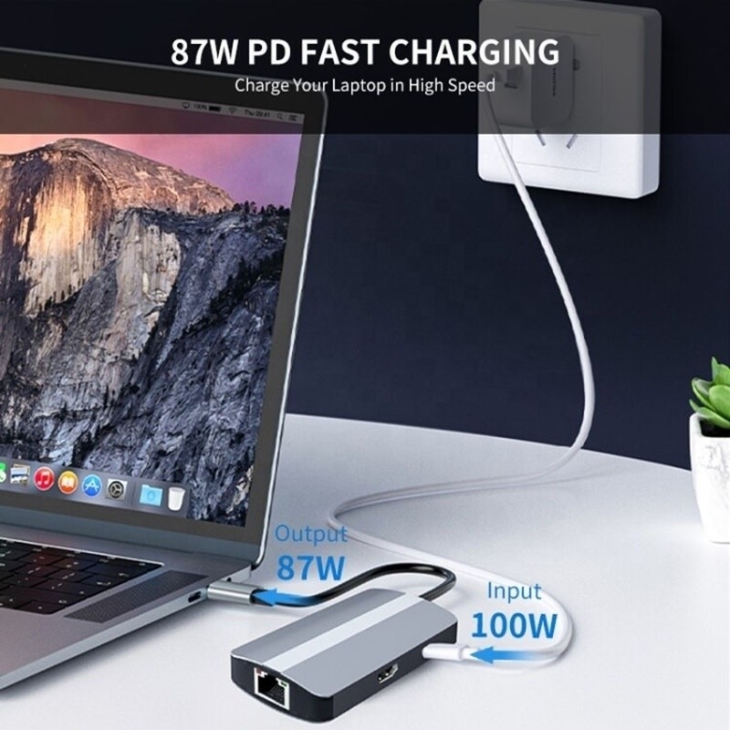 6 in 1 USB A Hub 4K HDMI USB3.0 RJ45 1000Mbps PD-Ladeadapter