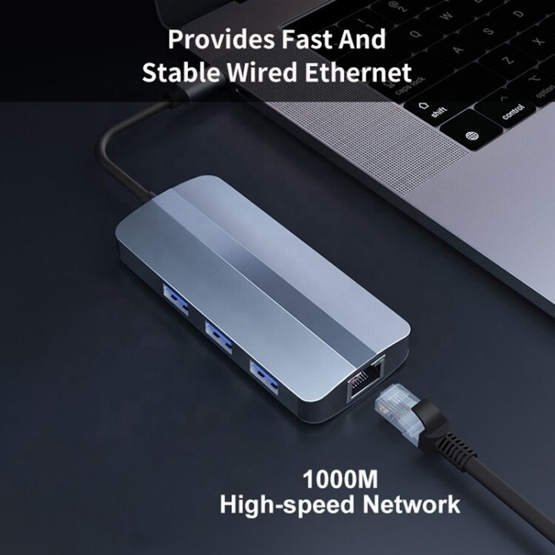 6 in 1 USB A Hub 4K HDMI USB3.0 RJ45 1000Mbps PD-Ladeadapter