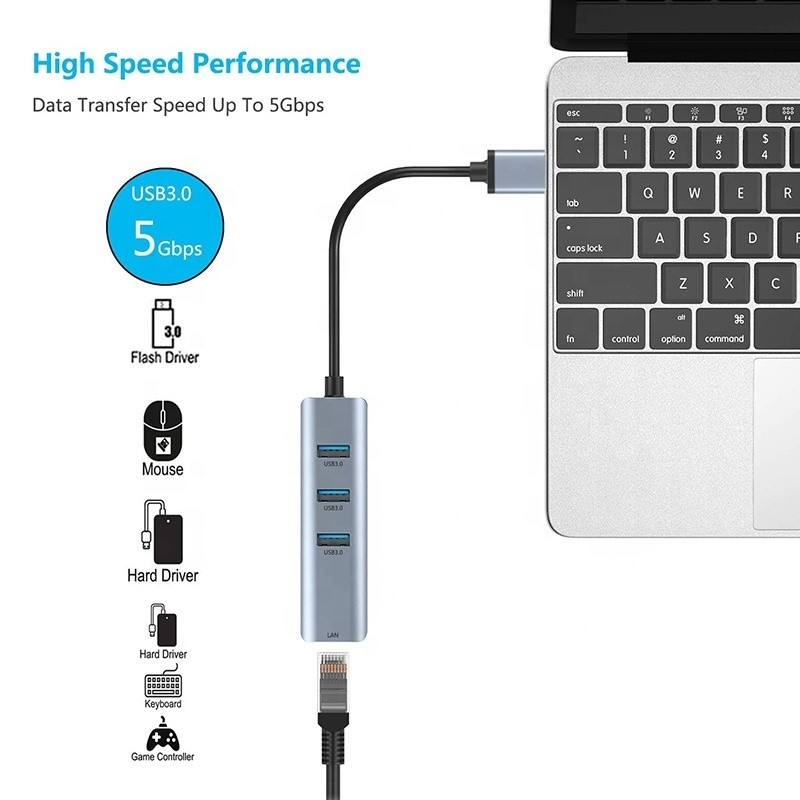 USB 3.0 bis 6 Ports USB Hub und 1000 Mbps Ethernet-Adapter für die Kompatibilität zwischen Mann und Frau