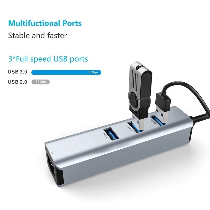 USB 3.0 bis 6 Ports USB Hub und 1000 Mbps Ethernet-Adapter für die Kompatibilität zwischen Mann und Frau