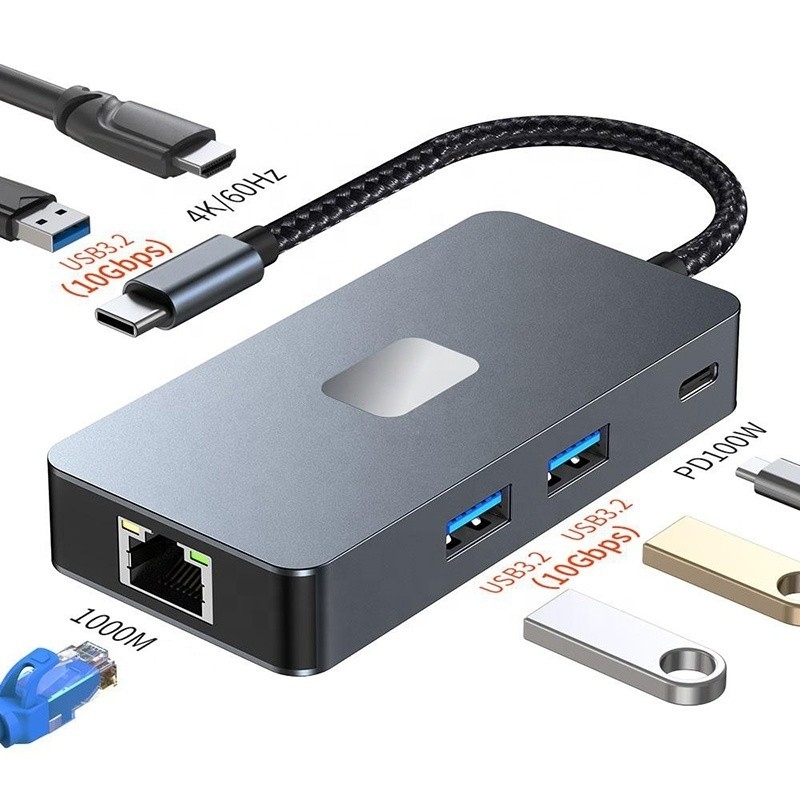 8-in-1-Multiport-Adapter USB-C Hub mit HDMI 3 USB3.0 RJ45 und PD-Ausgang 5-8 Ports