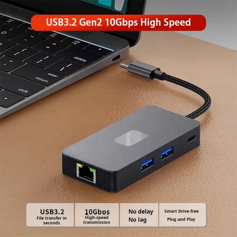 8-in-1-Multiport-Adapter USB-C Hub mit HDMI 3 USB3.0 RJ45 und PD-Ausgang 5-8 Ports