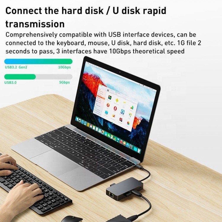8-in-1-Multiport-Adapter USB-C Hub mit HDMI 3 USB3.0 RJ45 und PD-Ausgang 5-8 Ports