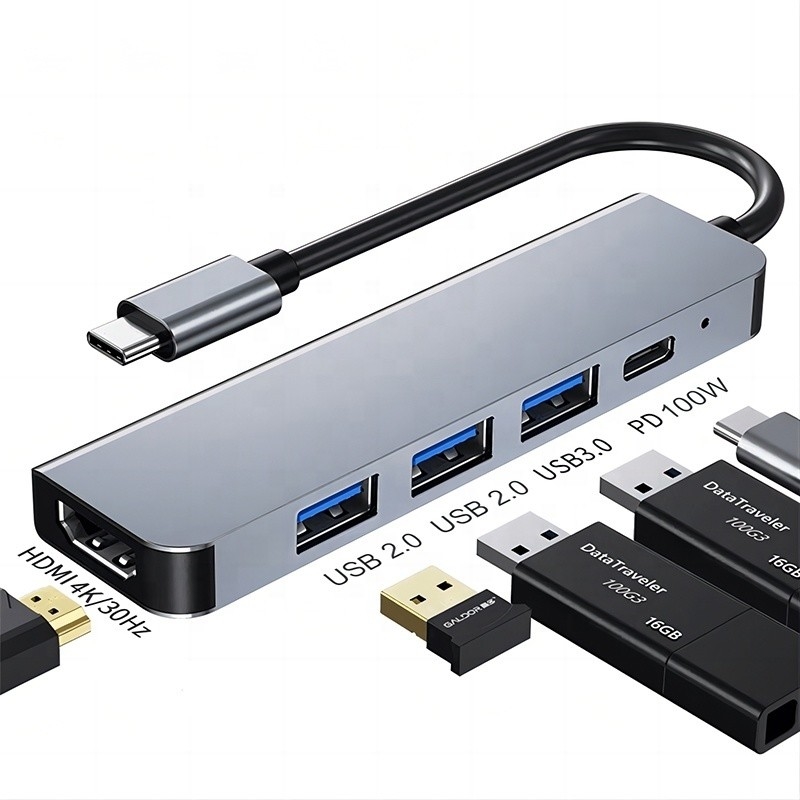 Customisierte 6-in-1-USB-C-Type-C-Hub für 4K HDMI und USB 3.0 für Macbook OEM/ODM