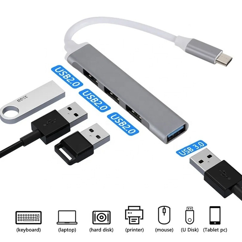 Aluminium 4-Anschluss USB Typ-C zu USB 3.0 2.0 Datenhub für Hochgeschwindigkeitsdatenübertragung